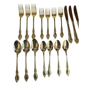 17‎ PIECE SET ROGERS BY KENWOOD STAINLESS GOLD COLORED FLATWARE KOREA